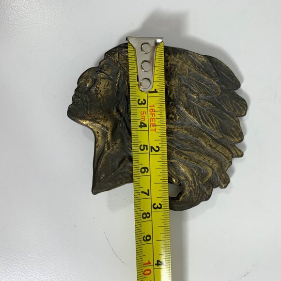 VTG Native American Headdress Design Antiqued Brass Finish Belt Buckle Western - Picture 4 of 6